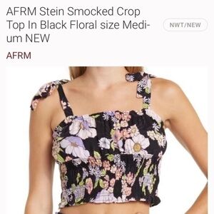 NWT AFRM Stein Smocked Crop Top Noir Summer Black Floral